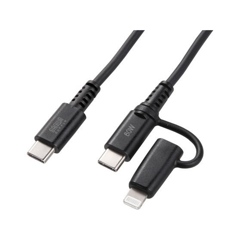 サンワサプライ USB2.0 Type-Cケーブル ブラック KB-IPLTCCP6010BK 1本（ご注文単位1本）【直送品】