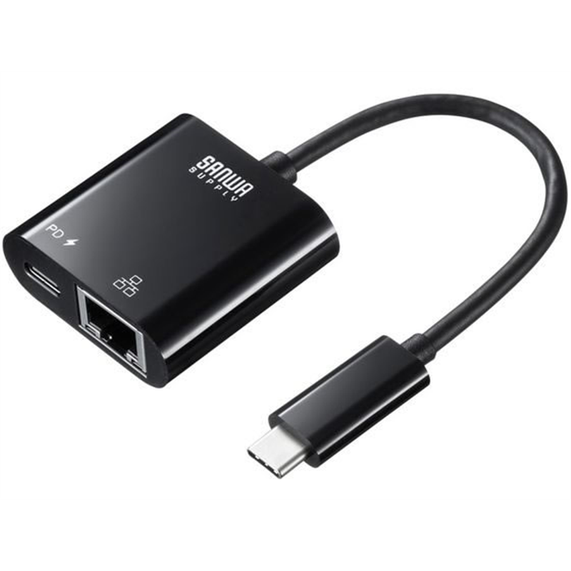 サンワサプライ USB3.2 TypeC-LAN変換アダプタ PD対応・ブラック 1個（ご注文単位1個）【直送品】