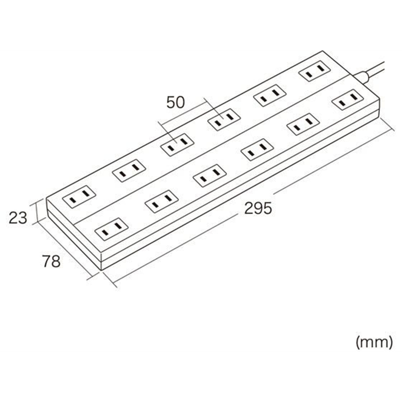 サンワサプライ 電源タップ 2P・12個口・5m TAP-2312-5W 1本（ご注文単位1本）【直送品】