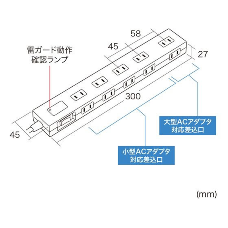 サンワサプライ 雷ガードタップ 10個口 5m 黒 TAP-SP2110N-5BK 1本（ご注文単位1本）【直送品】