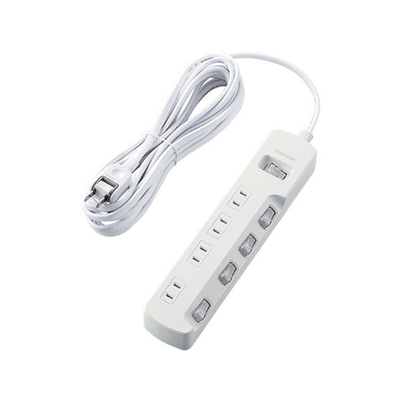 エレコム 雷ガードタップ 個別&一括スイッチ 4個口 T-K8A-2450WH 1個（ご注文単位1個）【直送品】