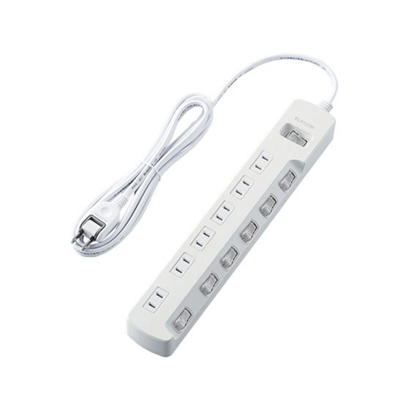 エレコム スイッチ付 雷ガードタップ 6個口 2.5m 白 T-K8A-2625WH 1個（ご注文単位1個）【直送品】