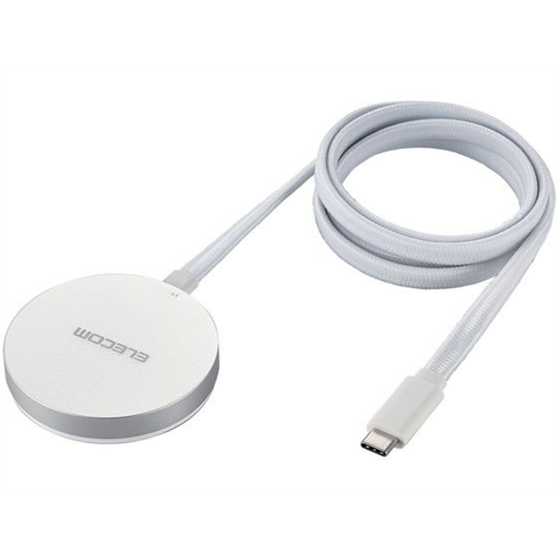 エレコム ワイヤレス充電器 Qi2 ケーブル一体 1m シルバー W-MA05SV 1個（ご注文単位1個）【直送品】