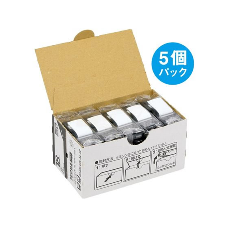 キングジム テプラ しっかり貼れてはがせるエコ 18mm 白 5個 1箱（ご注文単位1箱）【直送品】