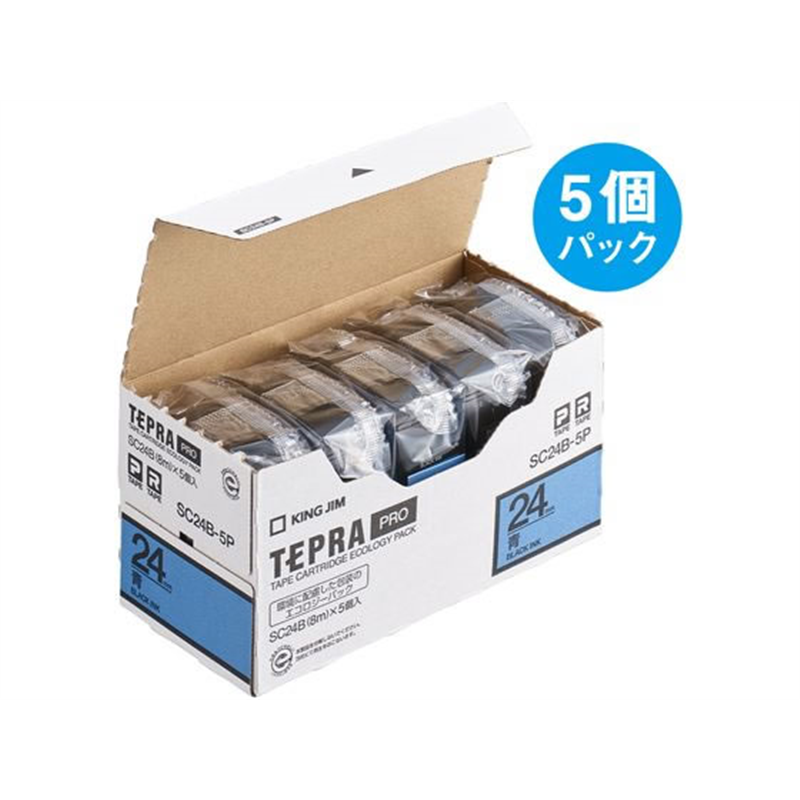 キングジム テプラPROテープ 24mm 青／黒文字 5個 SC24B-5P 1箱（ご注文単位1箱）【直送品】