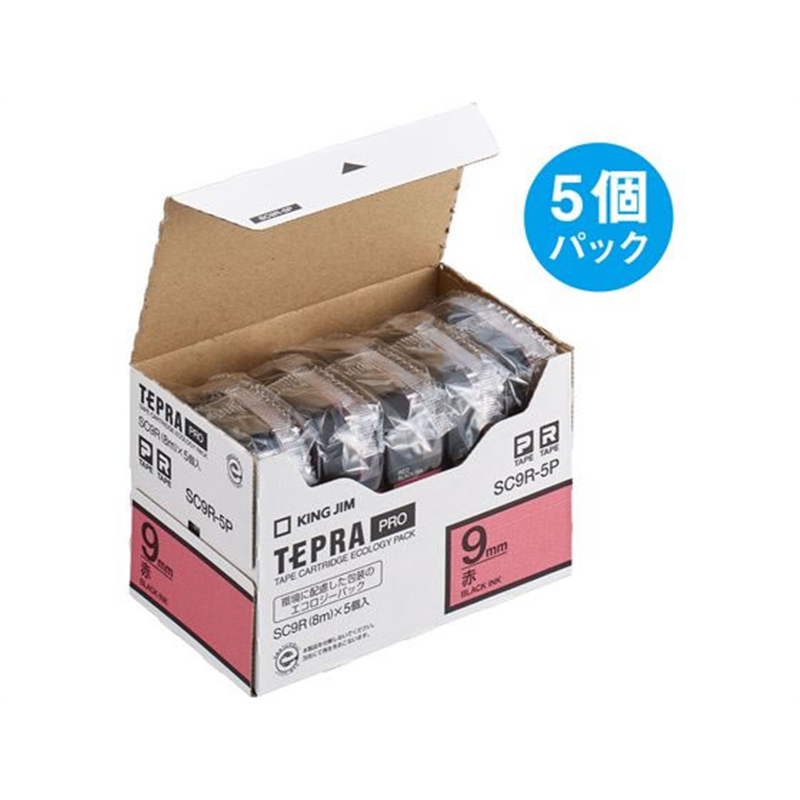 キングジム テプラPROテープ 9mm 赤／黒文字 5個 SC9R-5P 1箱（ご注文単位1箱）【直送品】