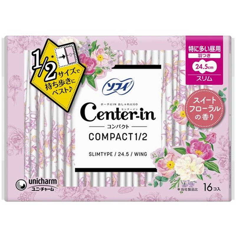 ユニ・チャーム センターイン コンパクト1／2 フローラル香 特多い昼羽付16枚 1個（ご注文単位1個）【直送品】