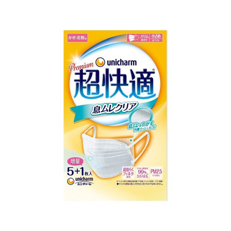 ユニ・チャーム 超快適マスク息ムレクリアタイプ 小さめサイズ 白 6枚 1パック（ご注文単位1パック）【直送品】