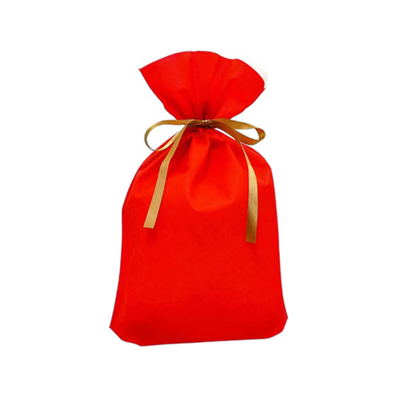 カクケイ 不織布リボン付巾着袋(マチ付) 10枚 レッド LL FK3071 1パック（ご注文単位1パック）【直送品】