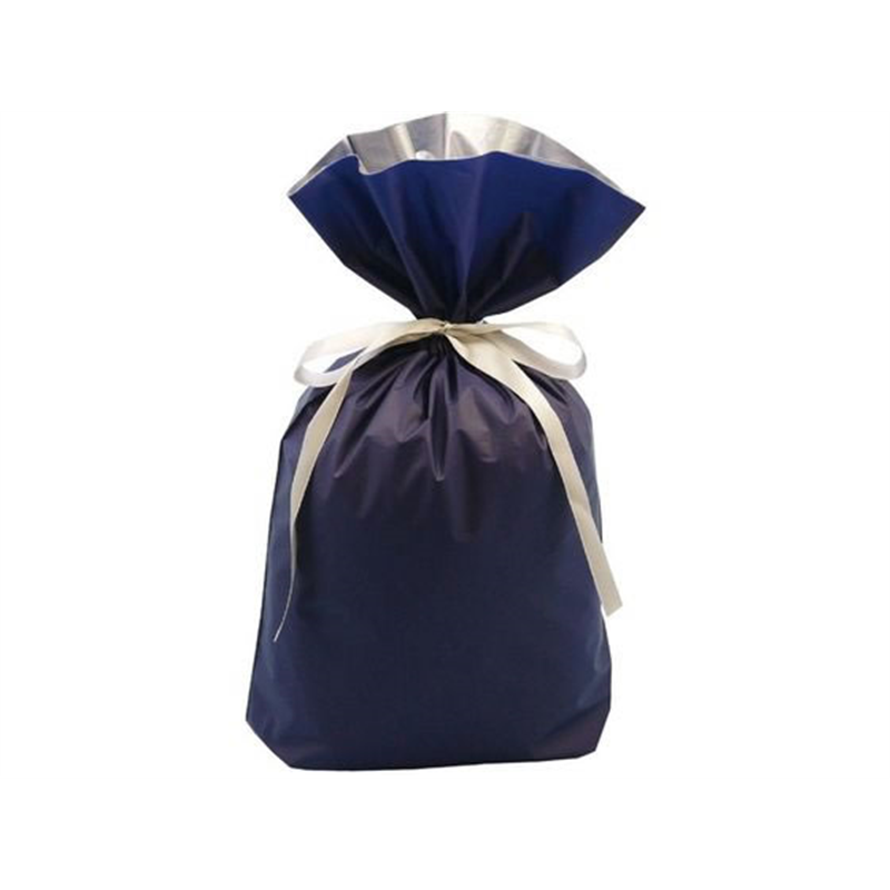 カクケイ 梨地リボン付巾着袋(マチ付) 20枚 ネイビー LL FK-2405 1パック（ご注文単位1パック）【直送品】