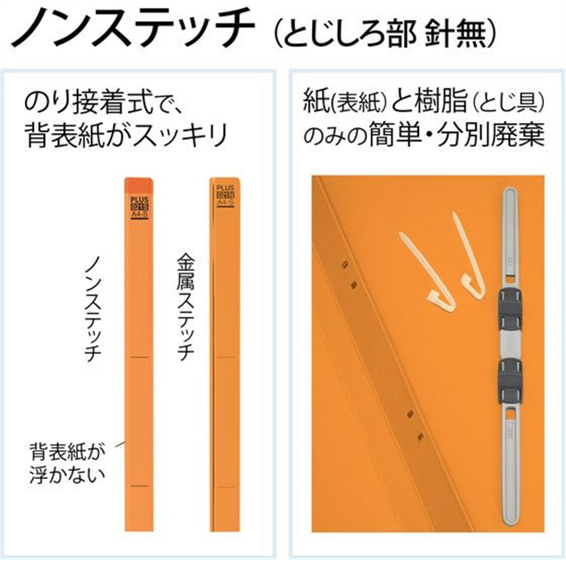 プラス フラットファイル 樹脂とじ具 A4-S オレンジ 10冊 NO.021S 1パック（ご注文単位1パック）【直送品】