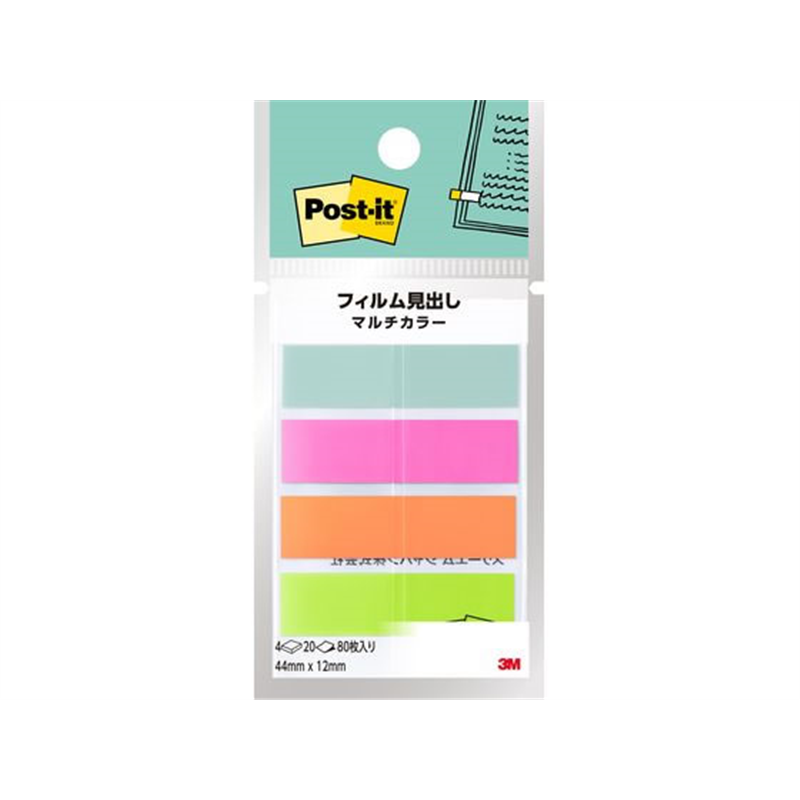 3M ポストイット フィルムふせん 透明見出し 44mm×12mm マルチ1 4 1パック（ご注文単位1パック）【直送品】