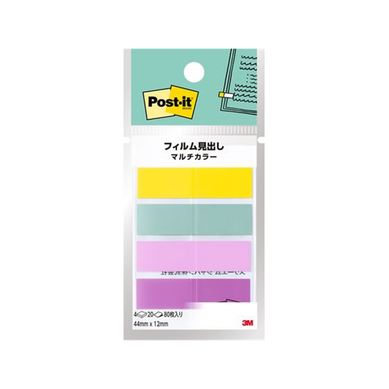 3M ポストイット フィルムふせん 透明見出し 44mm×12mm マルチ5 4 1パック（ご注文単位1パック）【直送品】