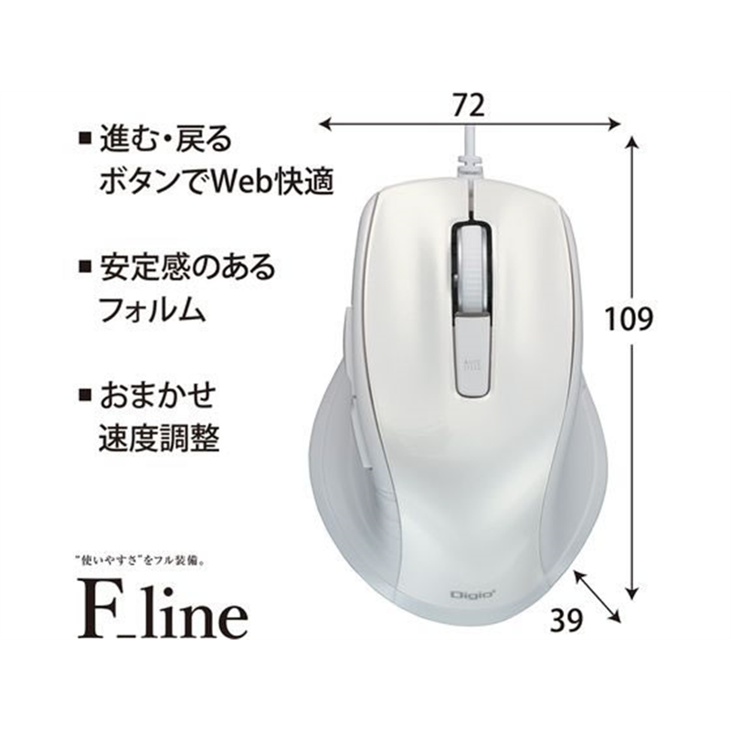 ナカバヤシ F_line 有線静音5ボタンBlueLEDマウス ホワイト MUS-UKF 1個（ご注文単位1個）【直送品】