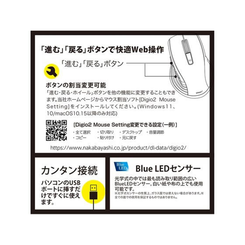 ナカバヤシ F_line 有線静音5ボタンBlueLEDマウス ホワイト MUS-UKF 1個（ご注文単位1個）【直送品】