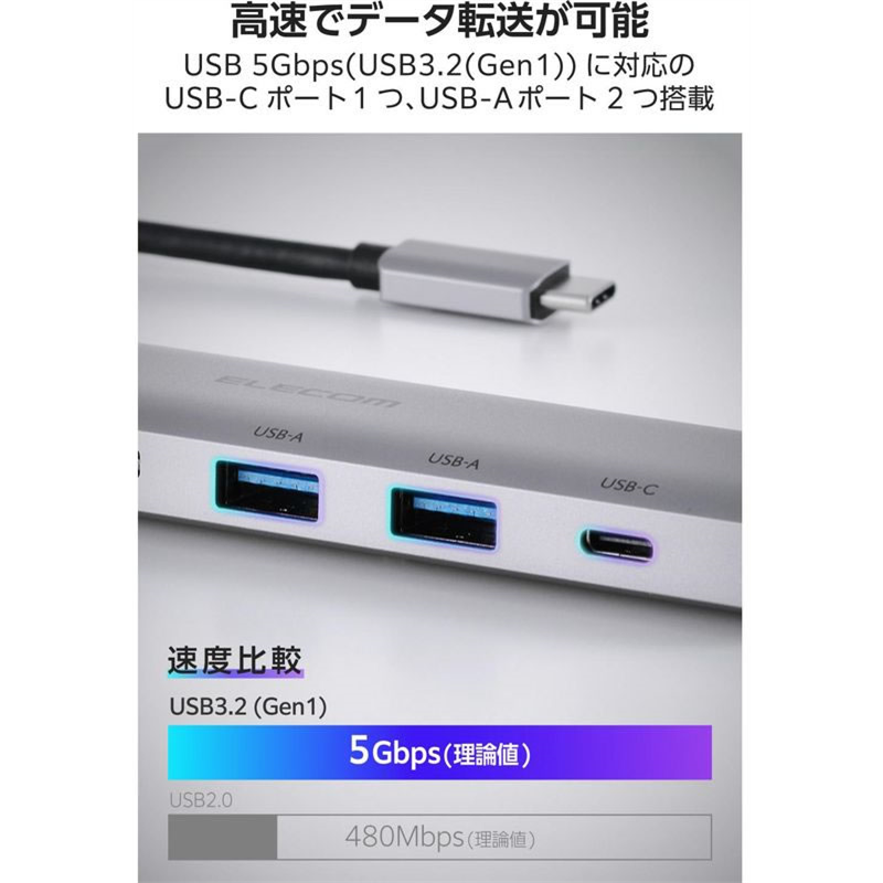 エレコム Type-Cドッキングステーション 6-in-1 シルバー DST-M060BPSV 1個（ご注文単位1個）【直送品】