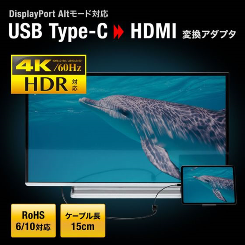 サンワサプライ USB Type-C-HDMI変換アダプタ 4K・60Hz・HDR対応 1個（ご注文単位1個）【直送品】