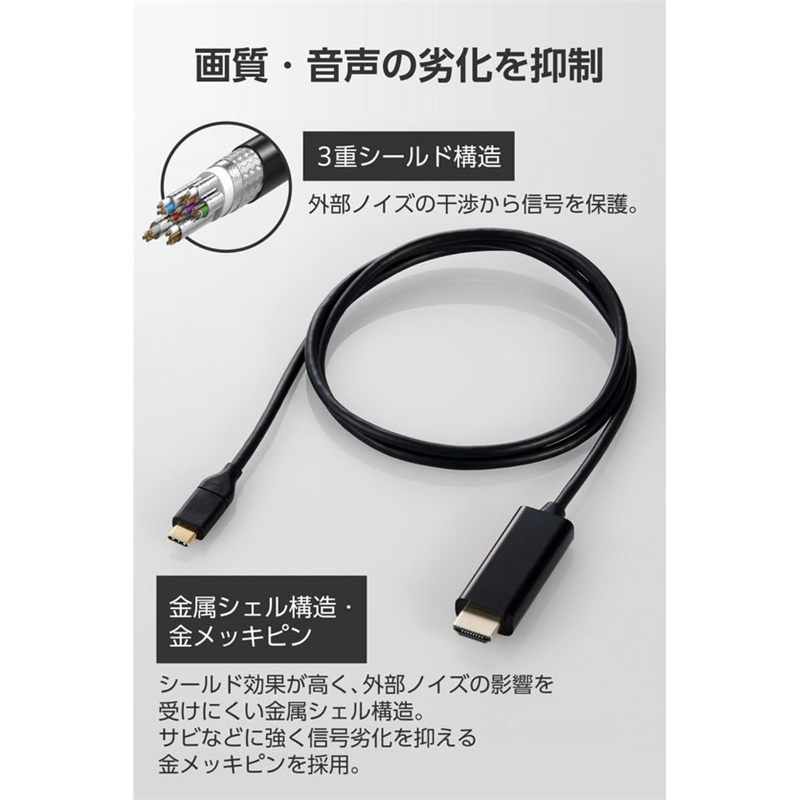 エレコム USB-C HDMI 変換ケーブル 1m ブラック DH-CHDMI10BK 1個(ご注文単位1個)【直送品】