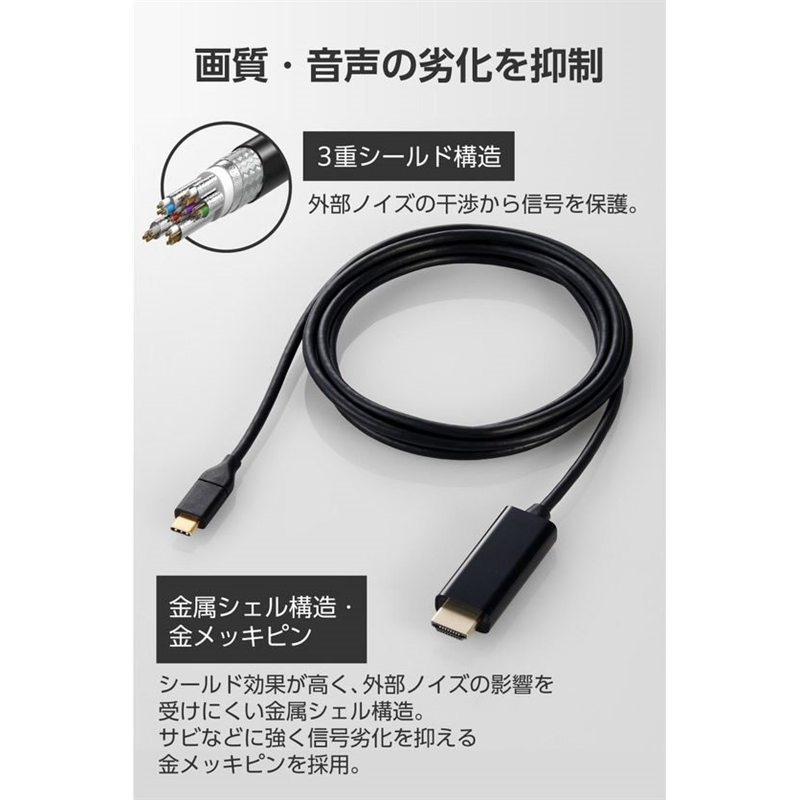 エレコム USB-C HDMI 変換ケーブル 2m ブラック DH-CHDMI20BK 1個（ご注文単位1個）【直送品】