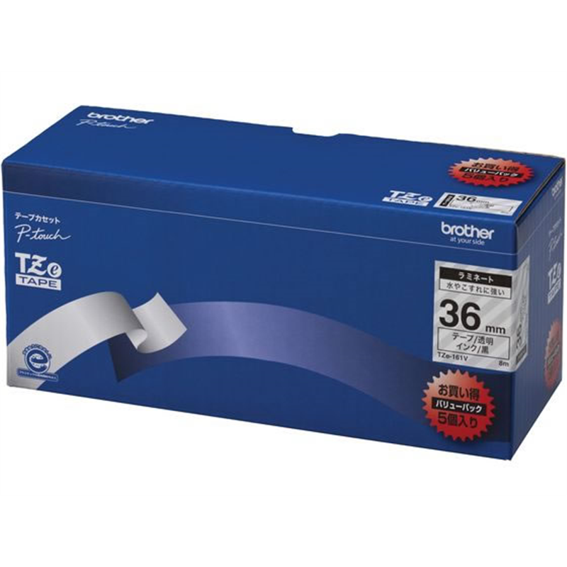 ブラザー ラベルテープ36mm透明 黒文字 5個入り TZe-161V 1箱（ご注文単位1箱）【直送品】