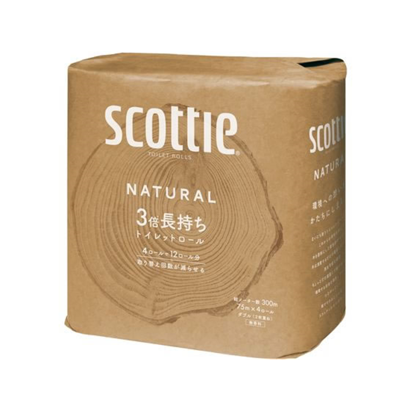 クレシア スコッティ ナチュラル 3倍長持ち ダブル 無香料 75m 4ロール 1パック（ご注文単位1パック）【直送品】