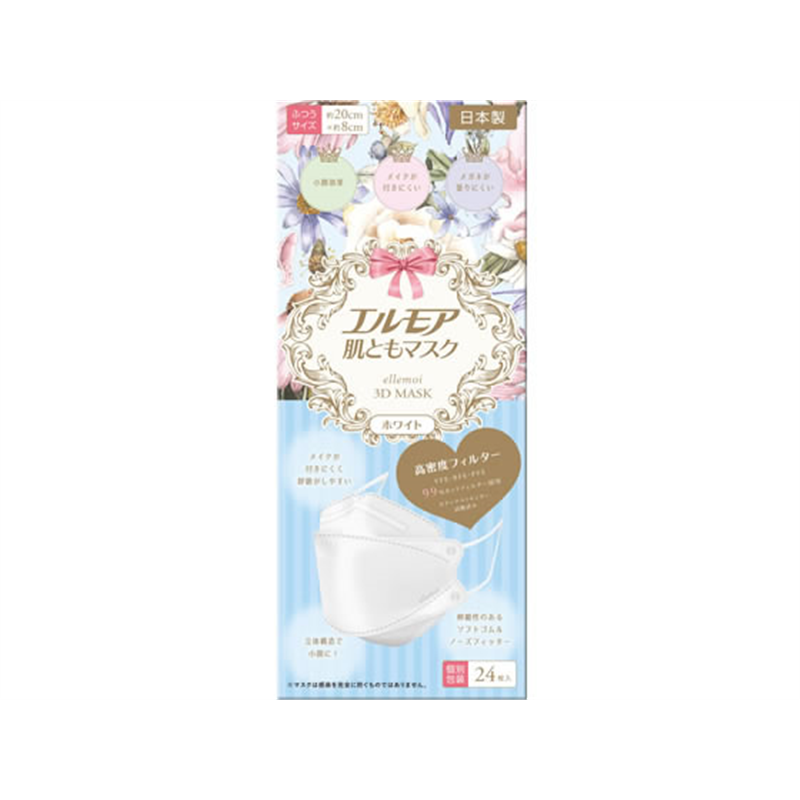 カミ商事 エルモア 肌ともマスク Flower ホワイト 24枚 1箱（ご注文単位1箱）【直送品】
