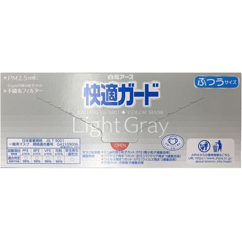 白元アース 快適ガードマスク ふつうサイズ ライトグレー 30枚入 1箱（ご注文単位1箱）【直送品】