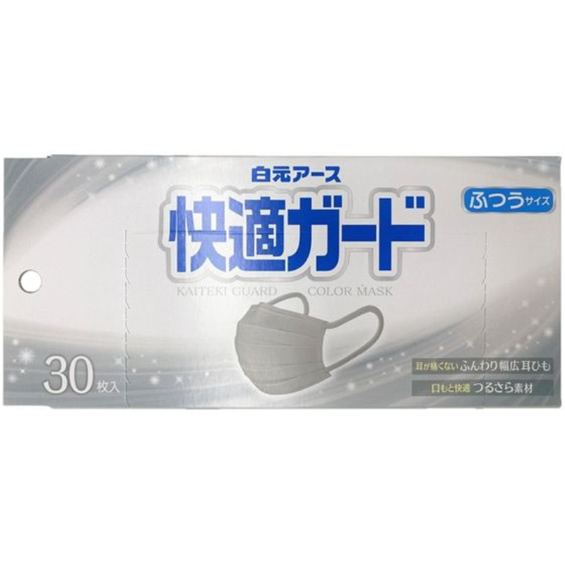 白元アース 快適ガードマスク ふつうサイズ ライトグレー 30枚入 1箱（ご注文単位1箱）【直送品】