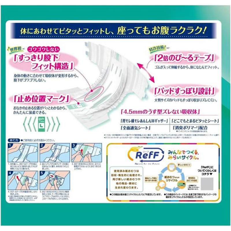 ユニ・チャーム RefF ライフリー のび～るフィット うす型軽快 テープ止 1パック（ご注文単位1パック）【直送品】