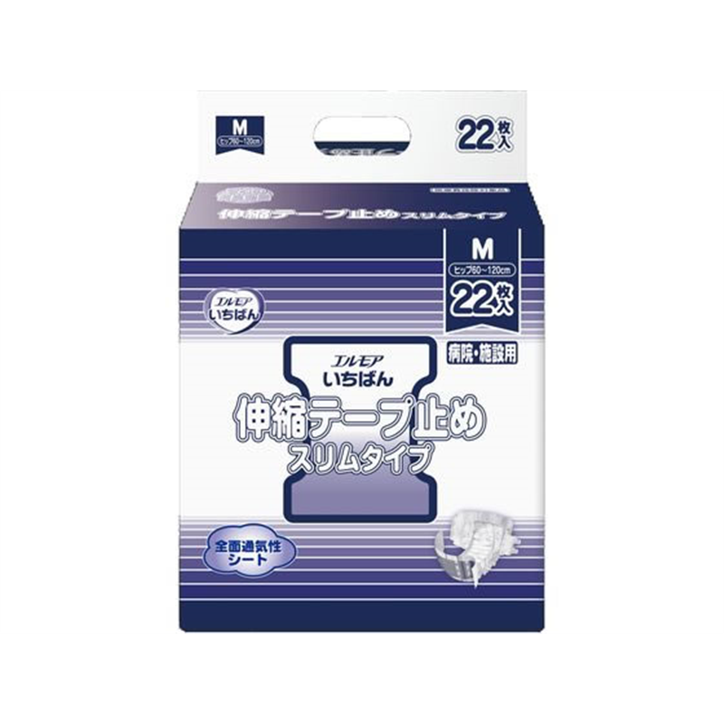 カミ商事 エルモアいちばん 伸縮テープ止め スリムタイプ M 22枚 1パック（ご注文単位1パック）【直送品】