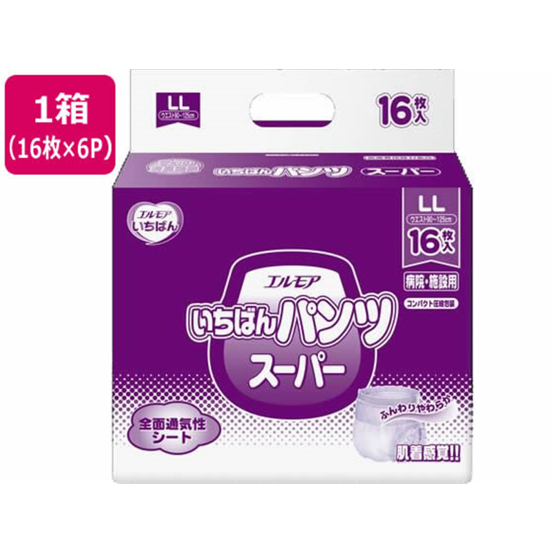カミ商事 エルモア いちばんパンツ スーパー LL 16枚×6パック 1箱（ご注文単位1箱）【直送品】