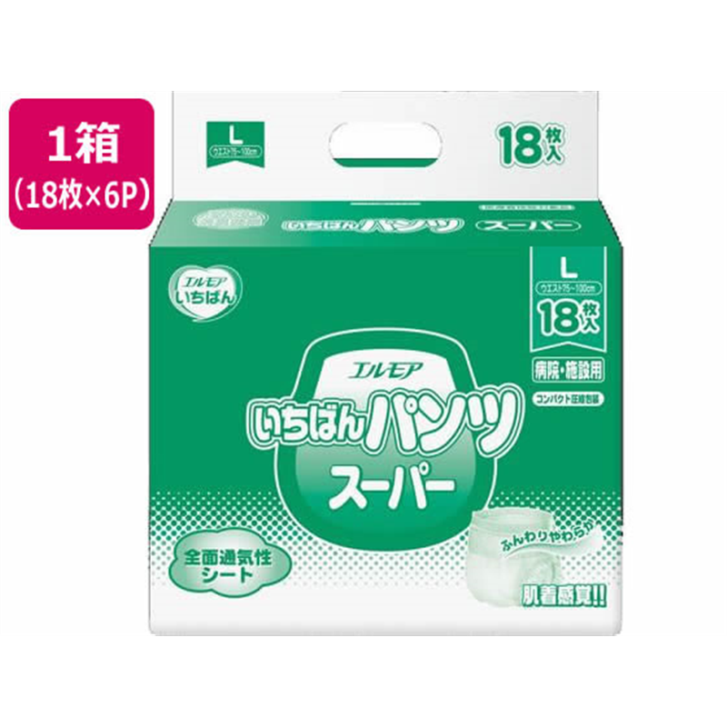 カミ商事 エルモア いちばんパンツ スーパー L 18枚×6パック 1箱（ご注文単位1箱）【直送品】