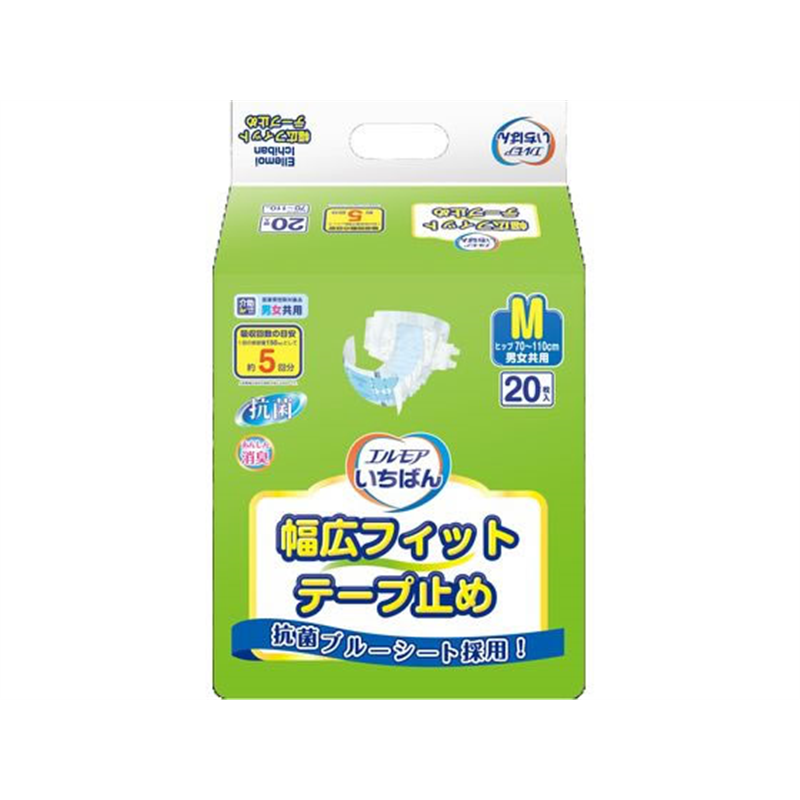カミ商事 エルモアいちばん 幅広フィットテープ止め M 20枚 1パック（ご注文単位1パック）【直送品】