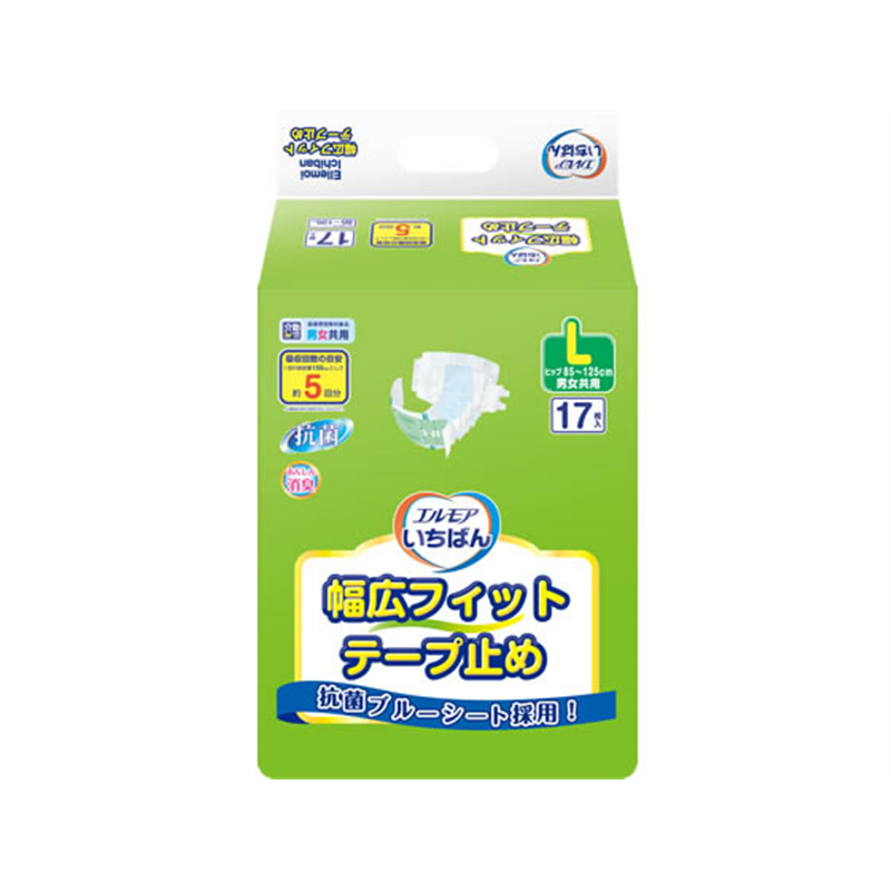 カミ商事 エルモアいちばん 幅広フィット テープ止め L 17枚 1パック（ご注文単位1パック）【直送品】