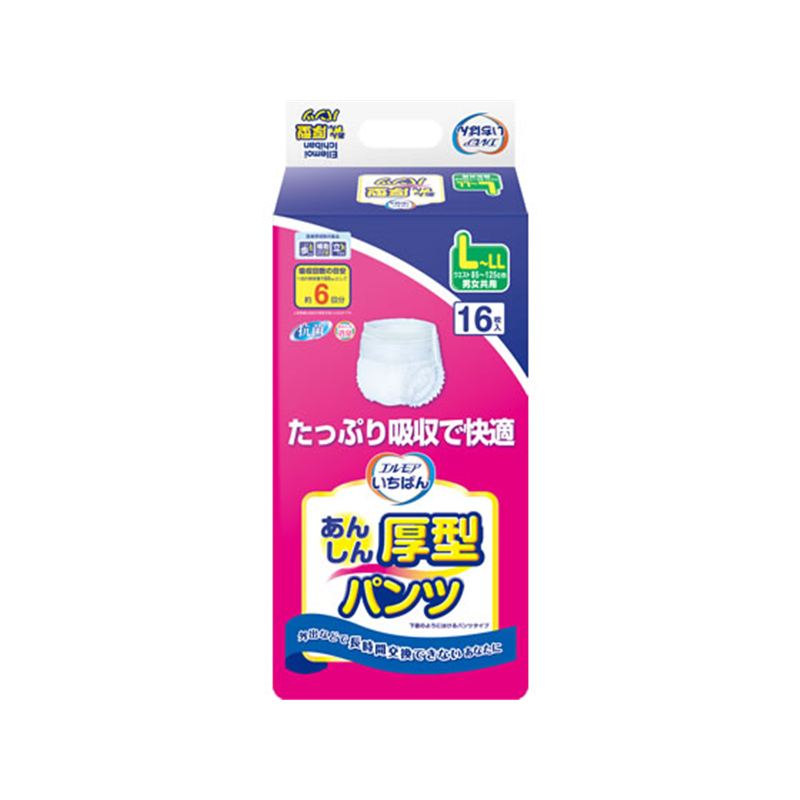 カミ商事 エルモアいちばん あんしん厚型パンツ L～LL 16枚 1パック（ご注文単位1パック）【直送品】