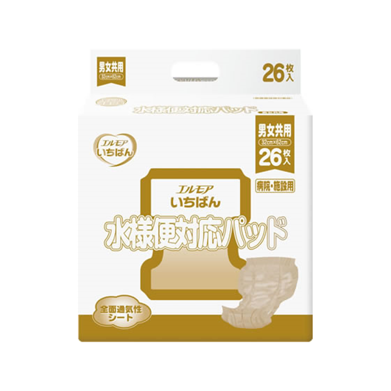 カミ商事 エルモアいちばん 水様便対応パッド 26枚 1パック（ご注文単位1パック）【直送品】