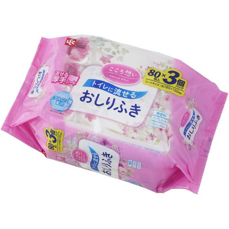 レック こころ想い 流せるおしりふき 80枚×3P 1パック（ご注文単位1パック）【直送品】