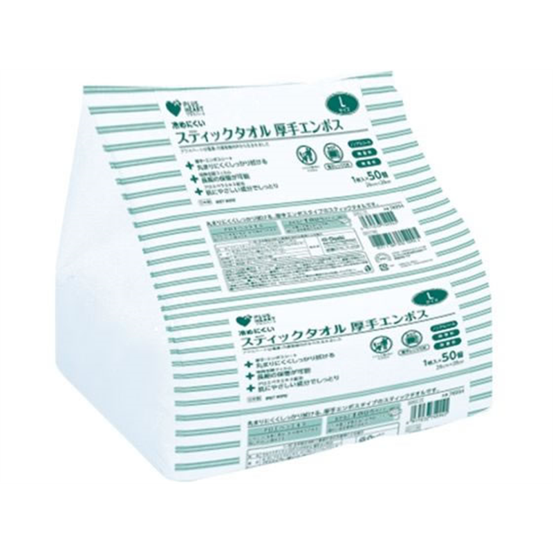 オオサキメディカル プラスハート スティックタオル 厚手エンボス L 50本 74994 1個（ご注文単位1個）【直送品】