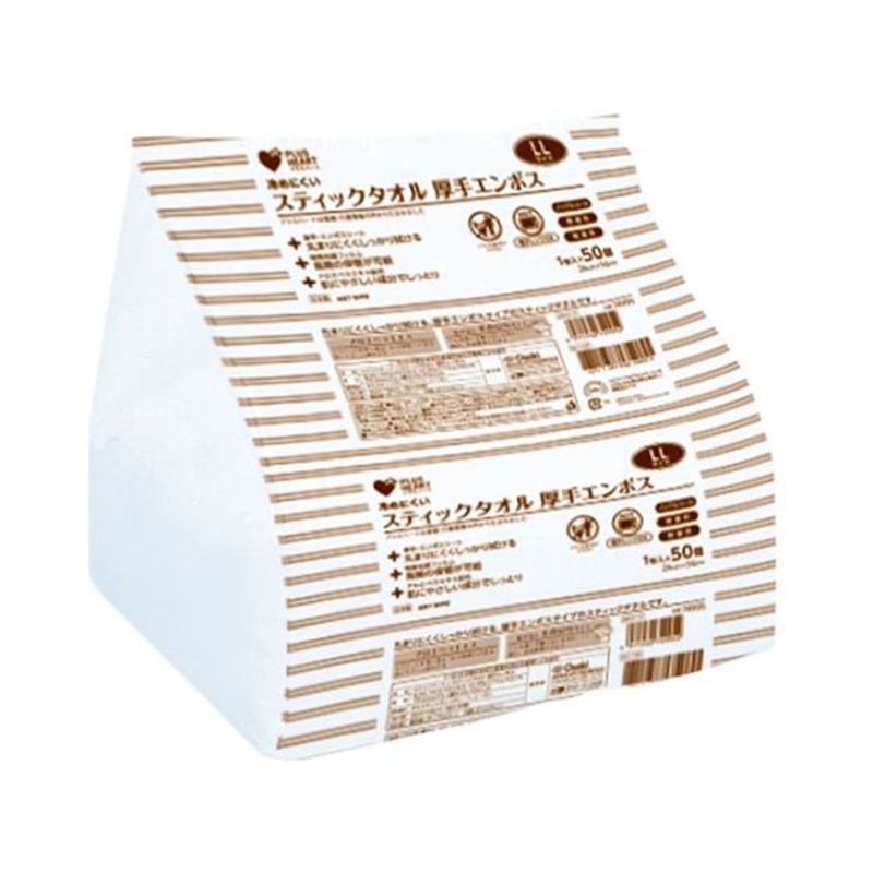 オオサキメディカル プラスハート スティックタオル 厚手エンボス LL 50本 7499 1個（ご注文単位1個）【直送品】