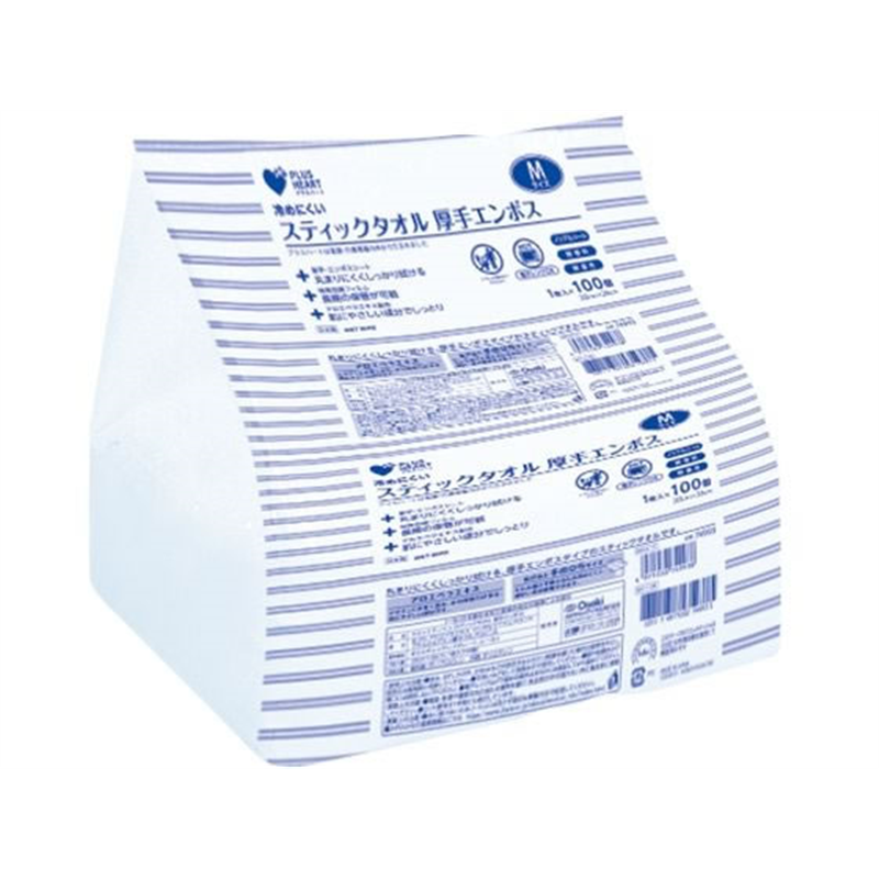 オオサキメディカル プラスハート スティックタオル 厚手エンボス M 100本 7499 1個（ご注文単位1個）【直送品】