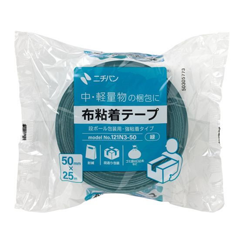 ニチバン 布粘着テープ 50mm×25m 緑 121N3-50 1巻（ご注文単位1巻）【直送品】
