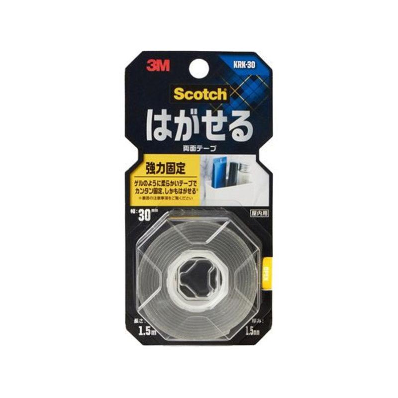 3M スコッチ はがせる両面テープ 強力固定 30mm×1.5m KRK-3 1巻（ご注文単位1巻）【直送品】