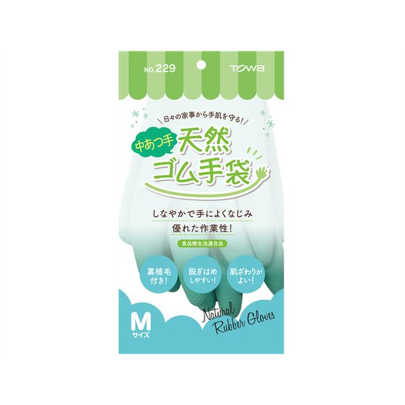 トワロン 天然ゴム手袋 天然ゴム中あつ手 グリーン M 229-M 1双（ご注文単位1双）【直送品】