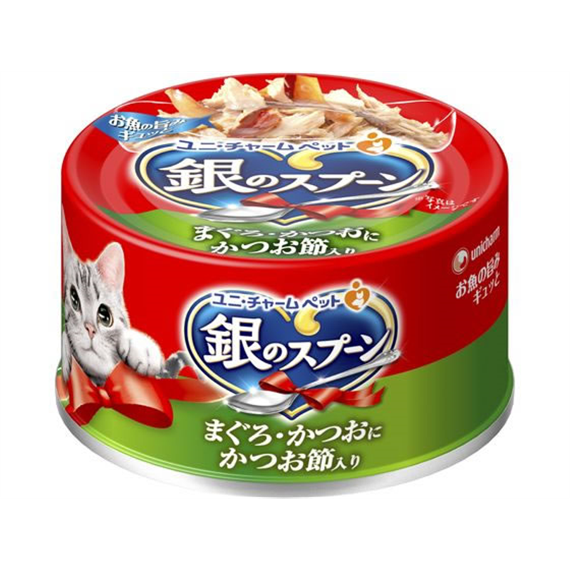 ユニ・チャーム 銀のスプーン缶 まぐろかつおにかつお節入り 70g 1缶（ご注文単位1缶）【直送品】