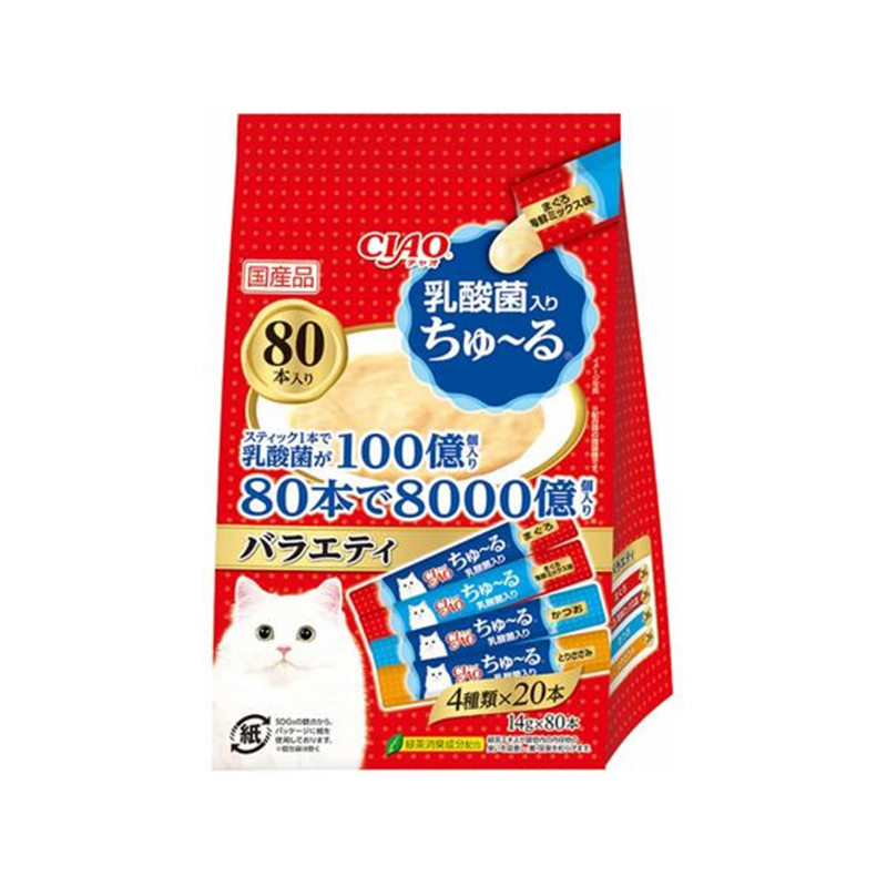 いなば CIAOちゅーる 乳酸菌入りバラエティ 4種 14g×80本 1パック（ご注文単位1パック）【直送品】