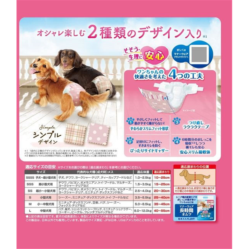ユニ・チャーム マナーウェア 女の子 ドットチェック S 36枚 1パック（ご注文単位1パック）【直送品】