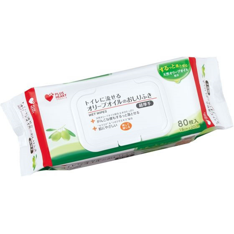 オオサキメディカル プラスハート トイレに流せるオリーブオイルのおしりふき 1パック（ご注文単位1パック）【直送品】