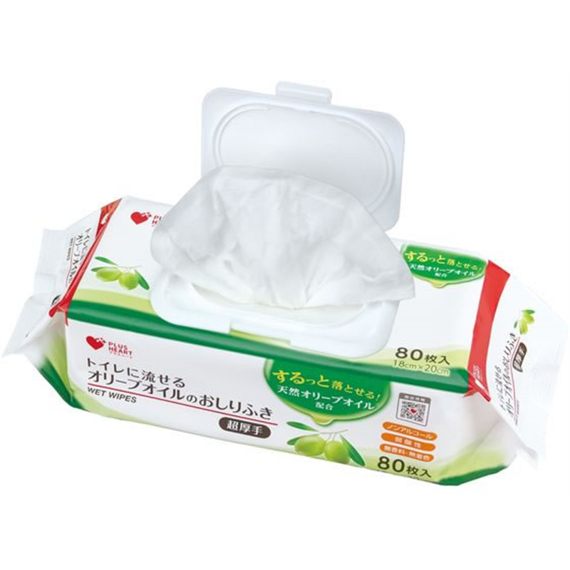 オオサキメディカル プラスハート トイレに流せるオリーブオイルのおしりふき 1パック（ご注文単位1パック）【直送品】