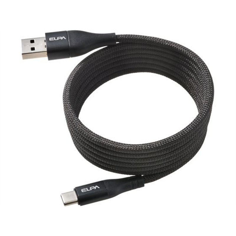 朝日電器 マグネットUSBラウンドケーブル PD60W A&CtoC 1.5m ブラ 1本（ご注文単位1本）【直送品】