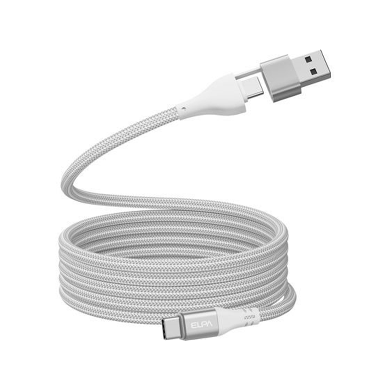 朝日電器 マグネットUSBラウンドケーブル PD60W A&CtoC 1.5m ホワイ 1本(ご注文単位1本)【直送品】